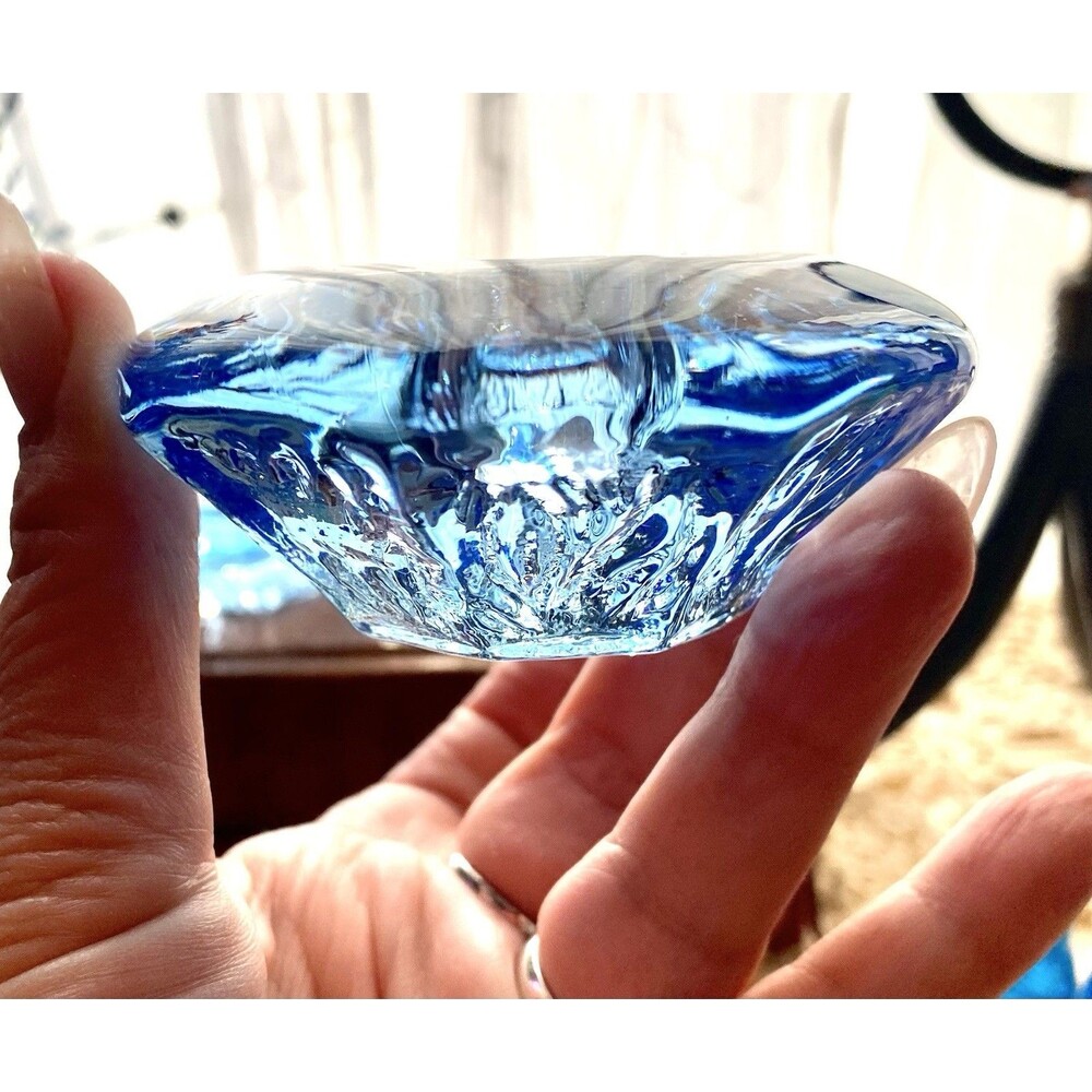 Rare Swedish Reijmyre Glasbruk MCM Art Glass Candle Holders Ice Blue *GLOWS*